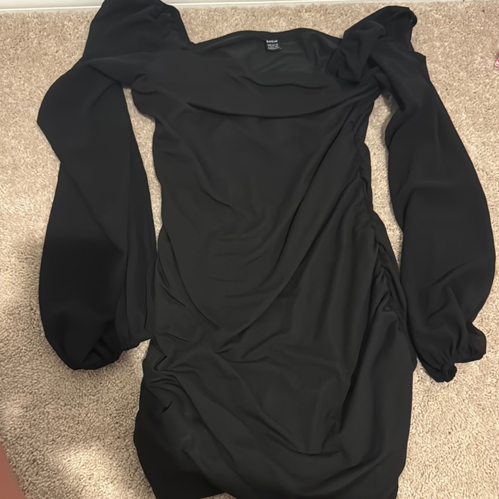 SHEIN Black Ruched One Shoulder Mini Dress